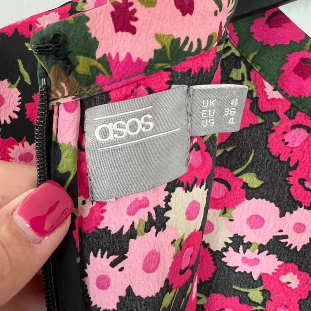 ASOS sz4 Boho Twiggy festival floral garden dress high neck 3/4 sleeve - Picture 4 of 5
